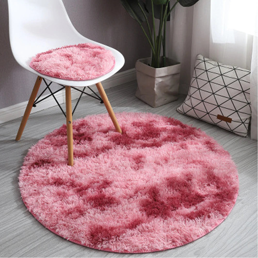 tapis rond moderne gris bleu rose doux uni salon chambre polycolore polyester confortable