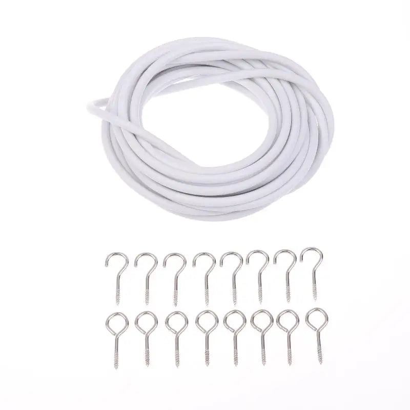 rideaux modernes kit cordon polyester crochets chevilles blanc argenté minimaliste