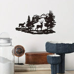 décoration murale silhouette animaux cerf arbre montagne noire moderne minimaliste artística maison