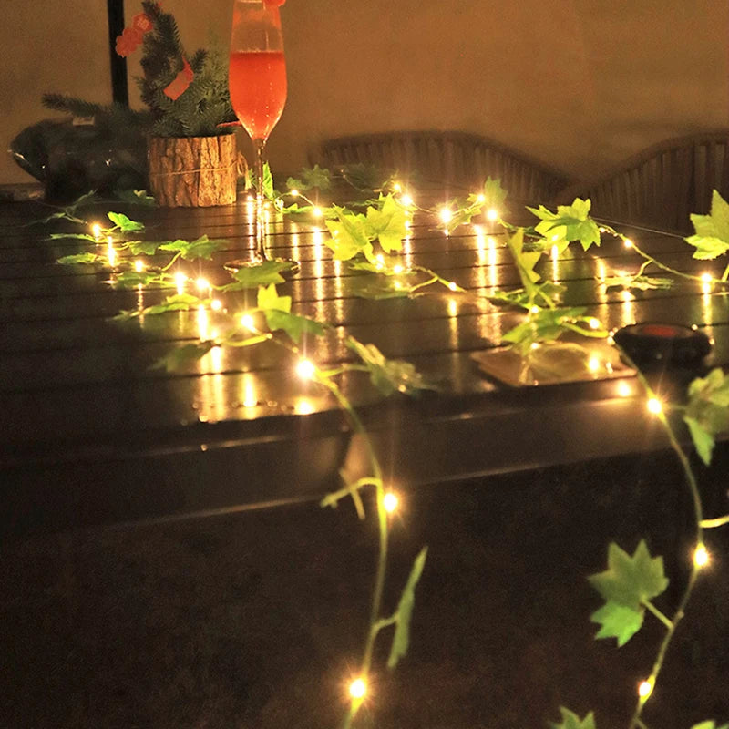 guirlande lumineuse solaire feuilles vertes lumières blanches clips rechargeable extérieure noël mariage jardin festive