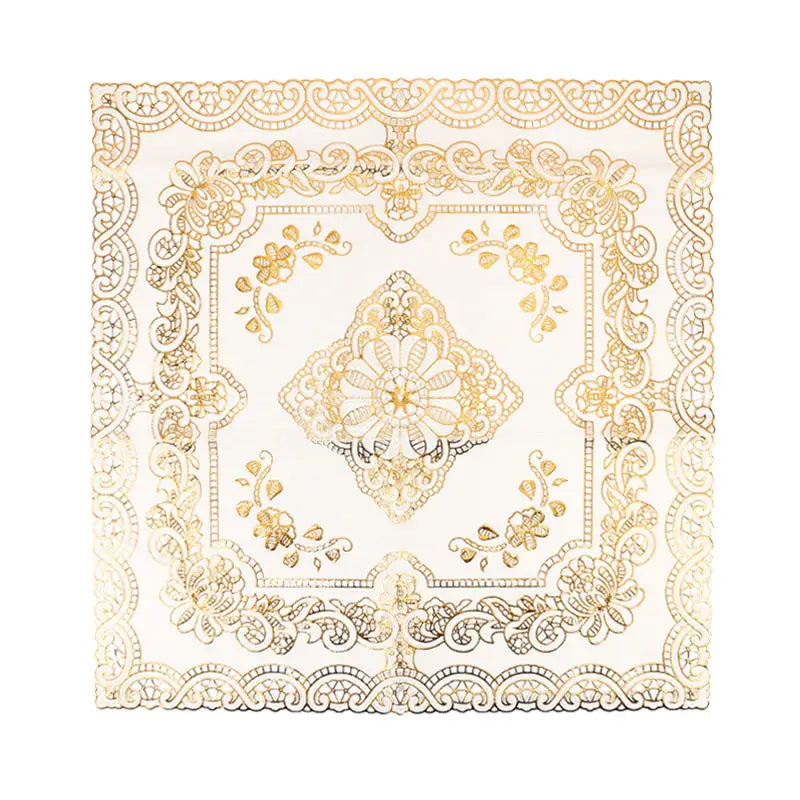 serviette table moderne broderie fleur doré réutilisable imperméable maison fête banquet