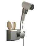 support mural moderne sèche cheveux brosse peigne rangement salle bain argenté gris blanc