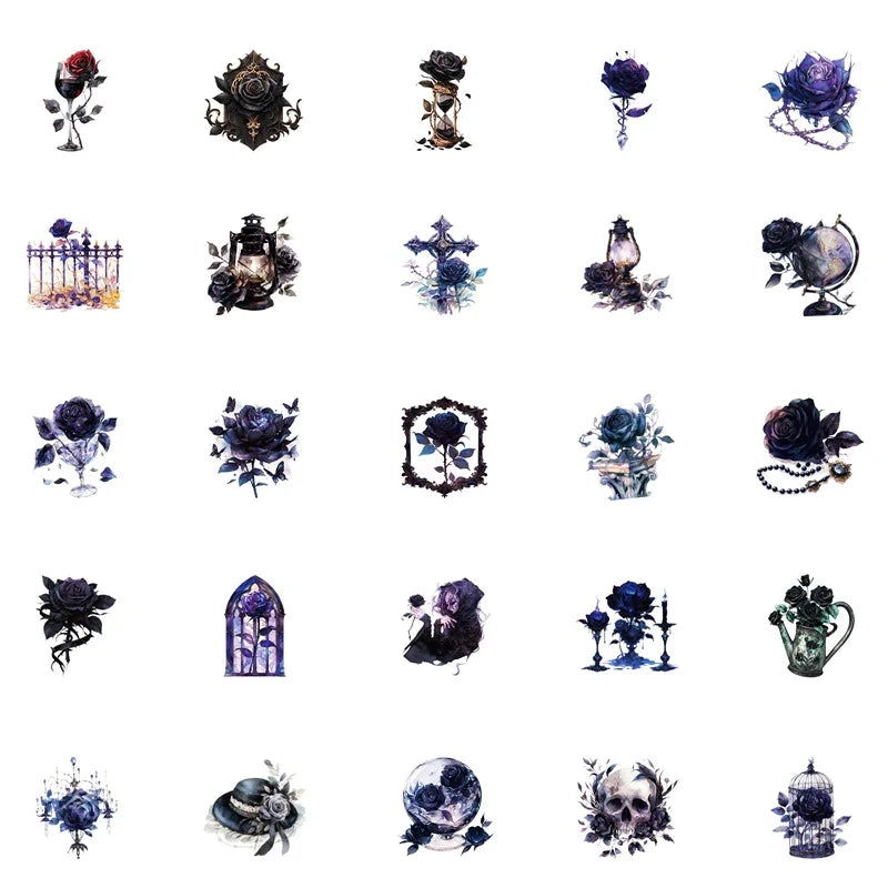 stickers adhésifs violet fleurs crânes bijoux globe terrestre oiseaux géométriques art gothique scolaire enfants