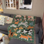 tapis vintage artisanal chats feuilles animaux portable printemps automne maison camping pique nique