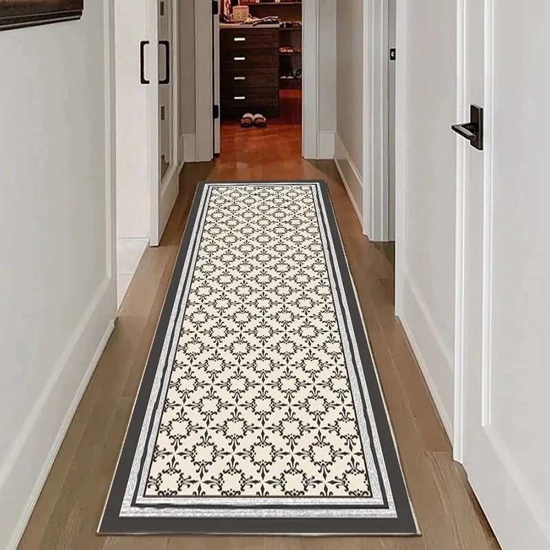 tapis couloir moderne motif floral anti dérapant polyester polypropylène noir blanc rouge vert jaune