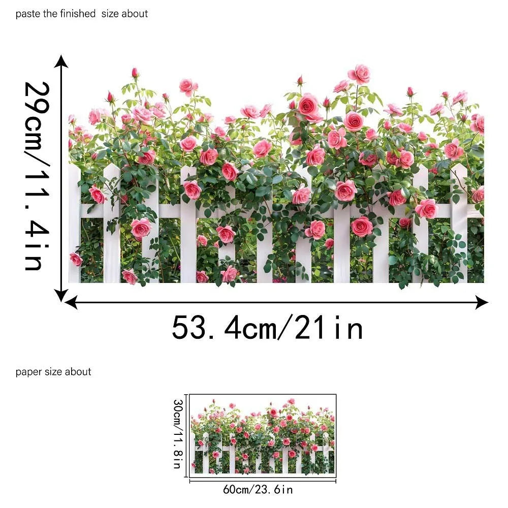 autocollant mural fleurs papillons clôture multicolore blanc rouge rose vert jaune bleu naturel auto