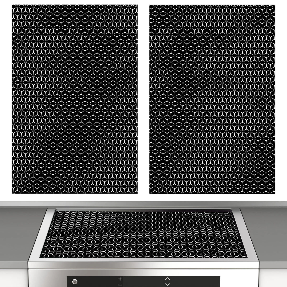 tapis protection plaque cuisson silicone respectueux environnement noir motif géométrique moderne 78cm 52cm