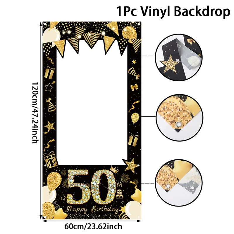 vaisselle jetable anniversaire noir doré assiettes verres serviettes bannières fête décorations confettis