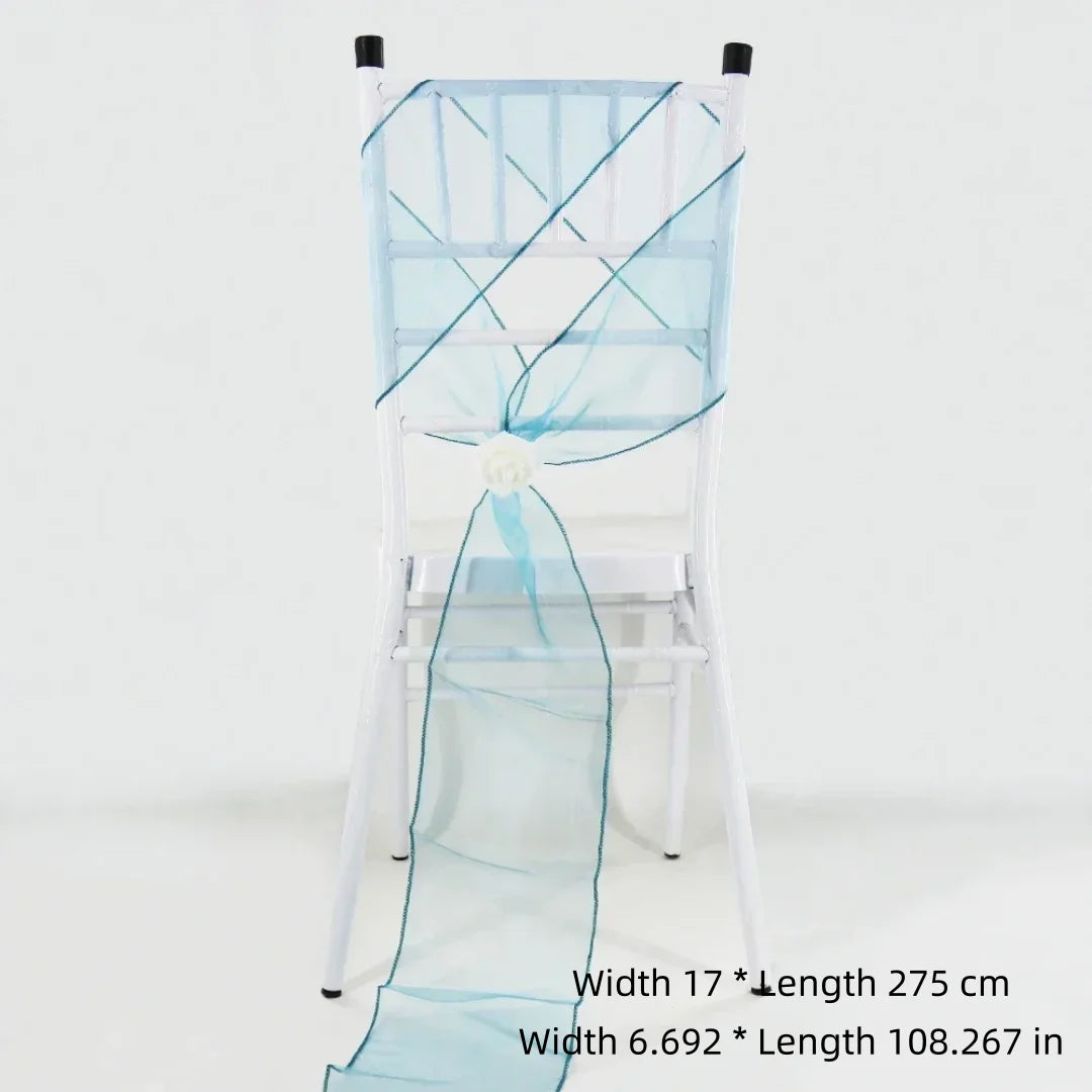 décoration événementielle mariage nœuds papillon rubans organza transparent orange bleu violet rose blanc sièges