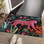 tapis moderne léopard fleurs antidérapant rose noir entrée salle bain porche