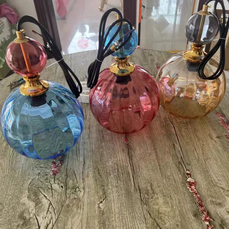 Lampes suspendues verre coloré moderne bleu rose ambre translucides chambre vertical