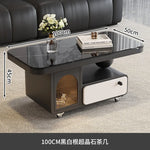 table basse moderne marbre noir tiroir roulette salon minimaliste italien