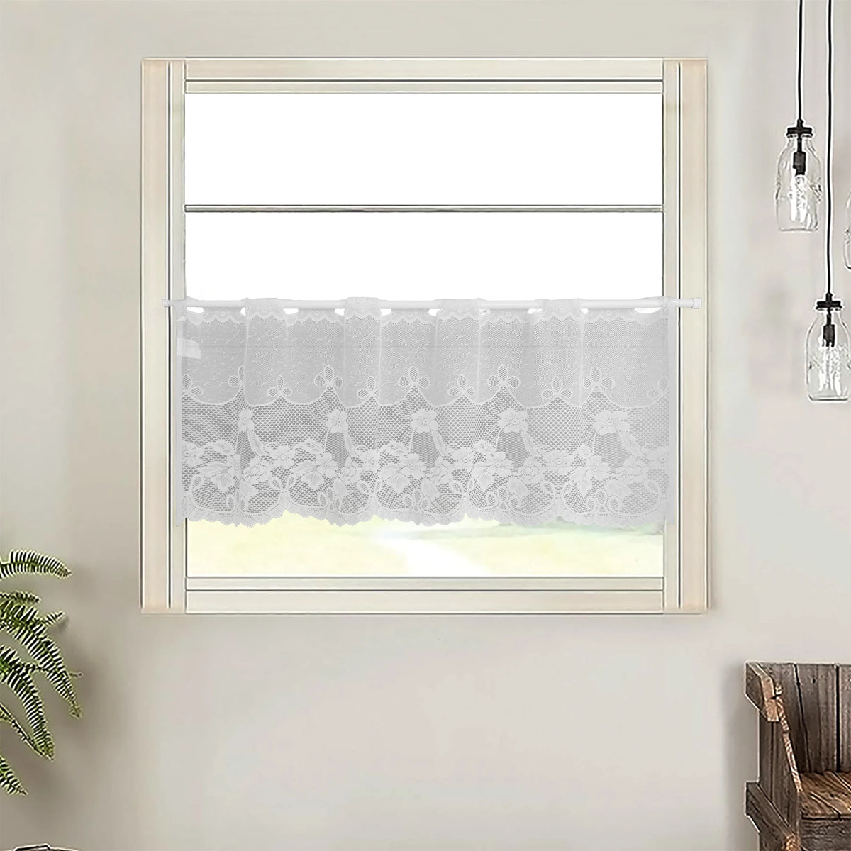 rideau blanc dentelle fleuri transparent classique fenêtre polyester jaccard unique decorationintérieur