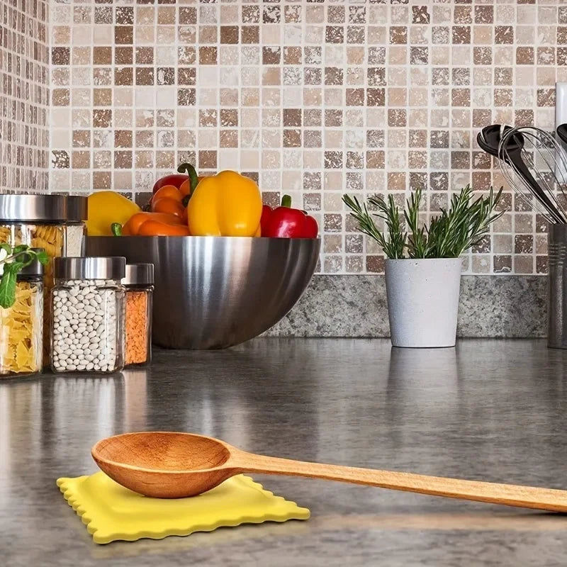 couvre cuillère jaune moderne adhésif silicone anti brûlure cuillère bois cuisine tapis isolant thermique
