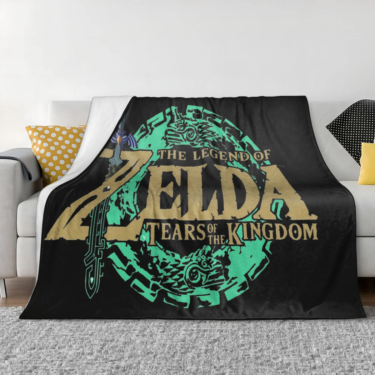 couverture graphique legend zelda noir vert doré 125x100cm moderne salon voyage