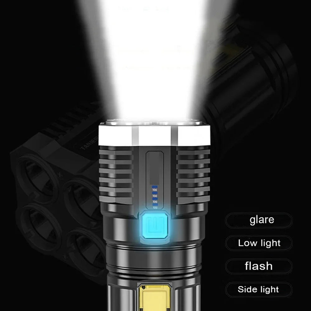 torche led rechargeable puissante 1000 lumens 10w argentée noire industrielle