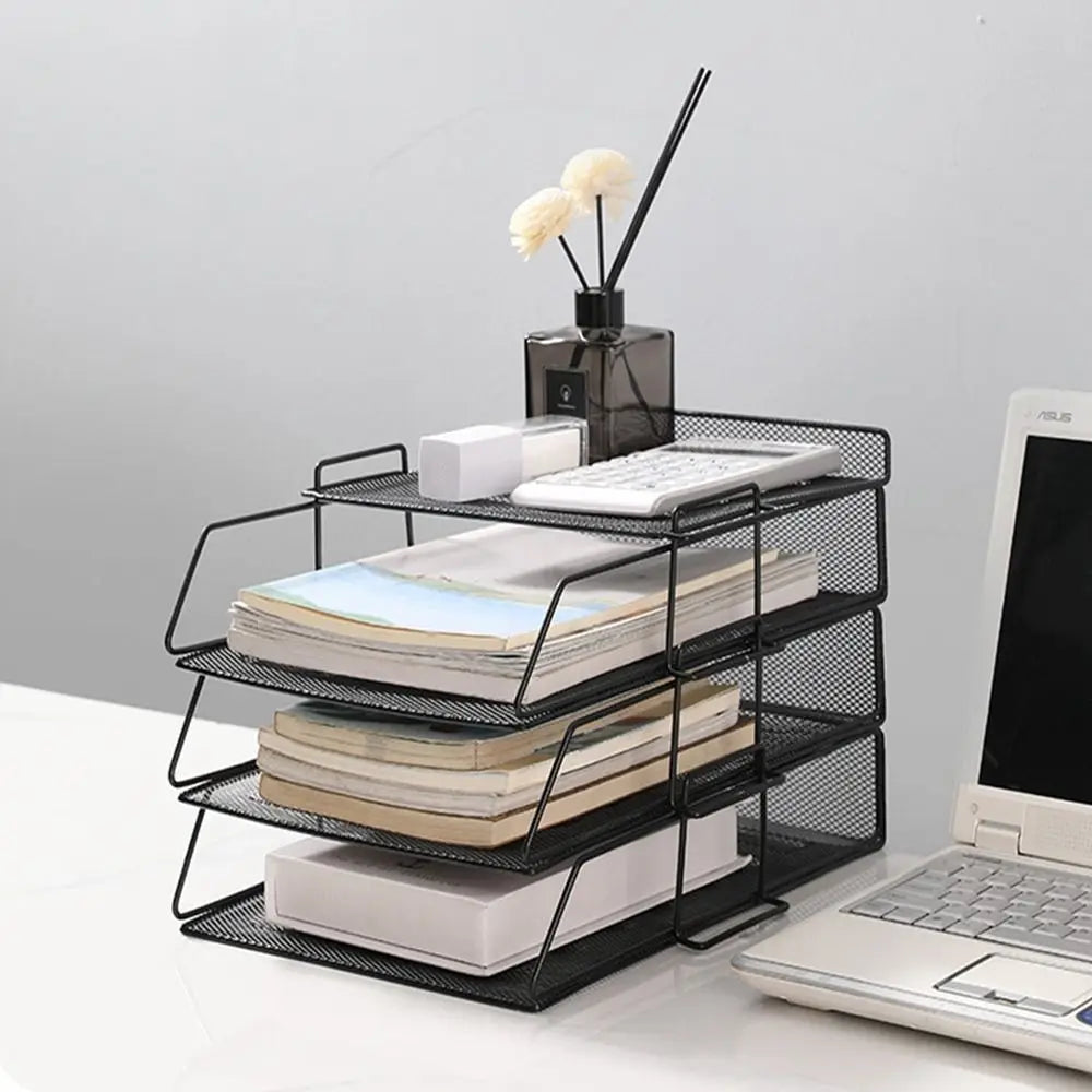 organiseur moderne plateau documents métal noir blanc stylé fonctionnel carnet stylo vase