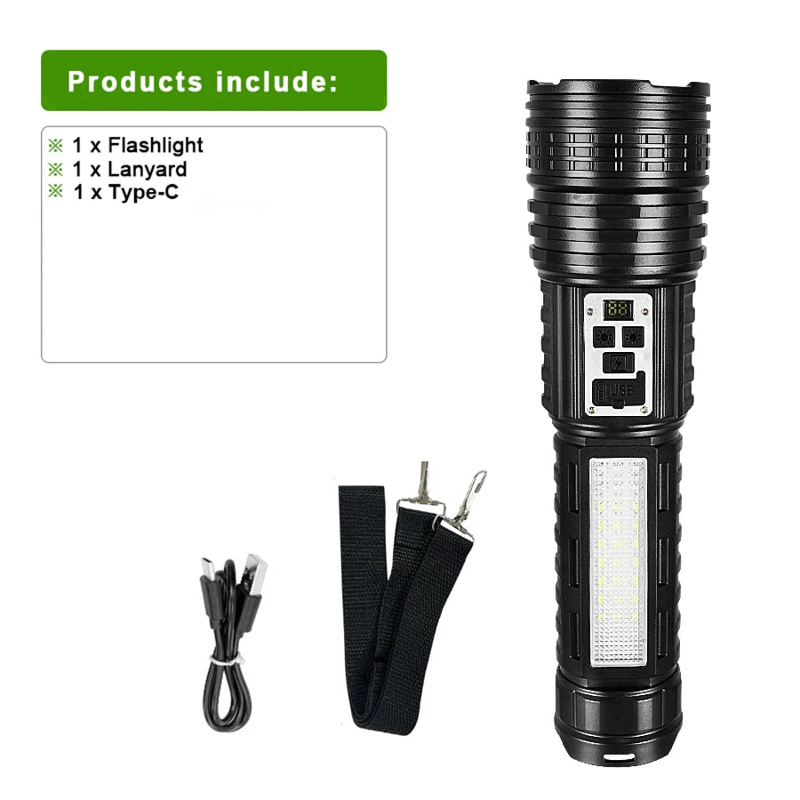 torche led rechargeable camping extérieur 30w lumiere intense noire bluetooth