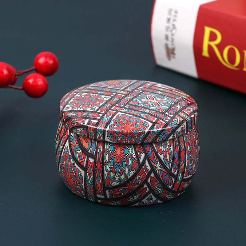 boîte ronde rangement cosmétique décorative motif floral boho chic pot stockage bijoux maquillage