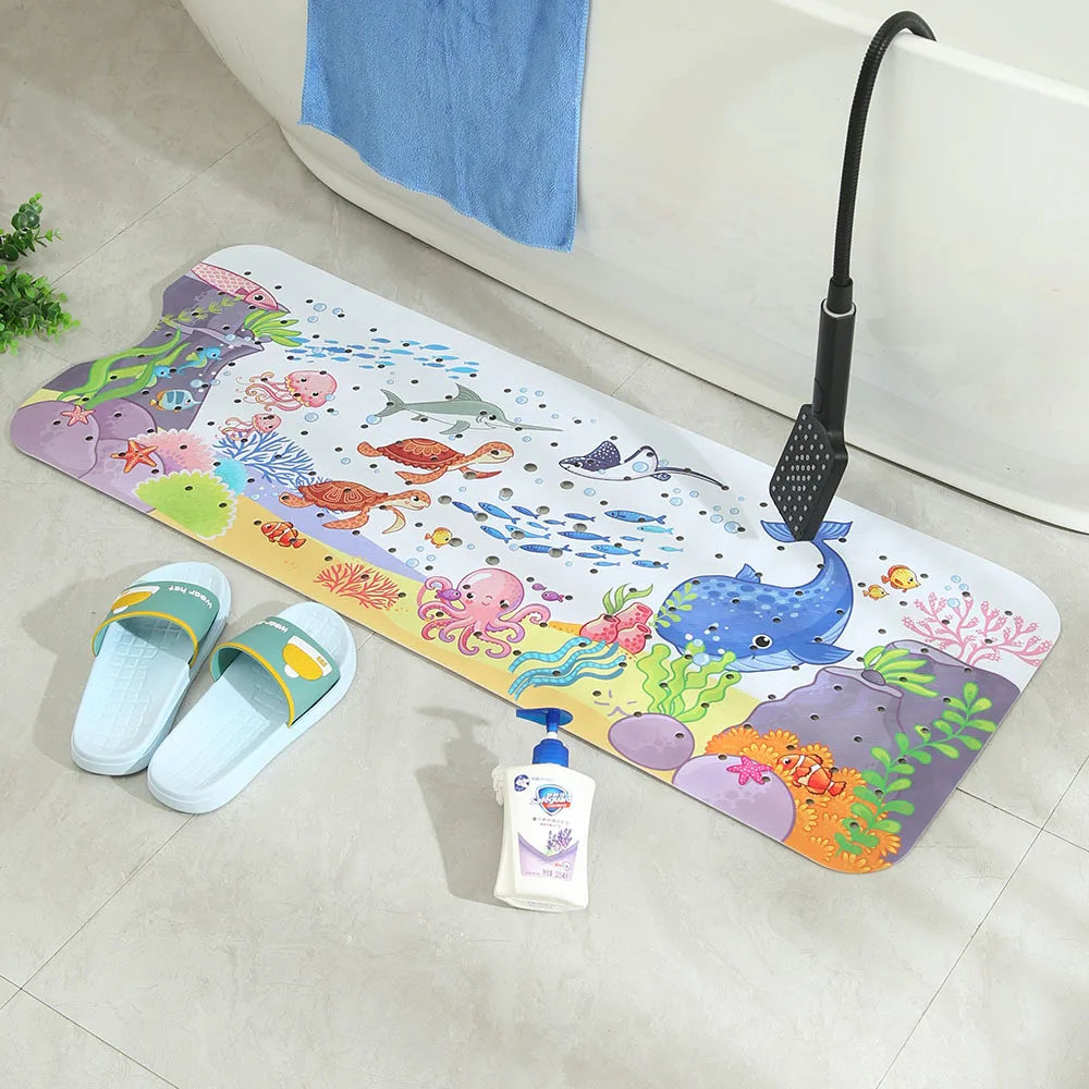 tapis bain anti dérapant thème marin poissons coraux dimensions 100cm 40cm moderne enfantin