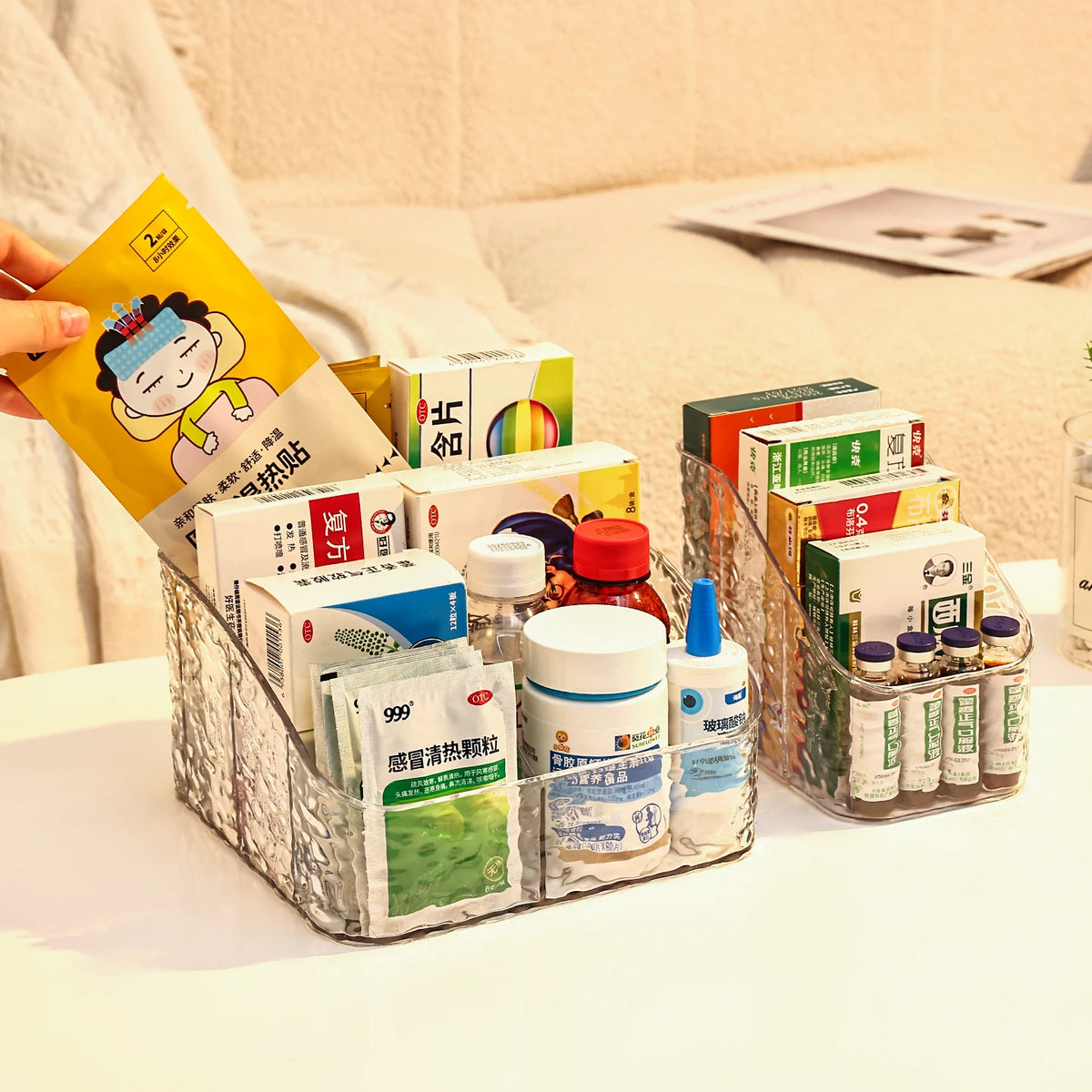 boîtes rangement médicaments transparentes imprimées cosmétiques réutilisables divers couleurs pratiques