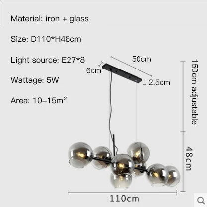 Suspension lumineuse or noir sphères transparentes moderne ampoules led