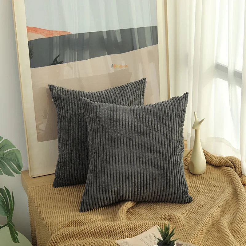 taies d'oreiller côtelées marron beige bleu moderne housse coussin lit chambre 45cm carré polyester