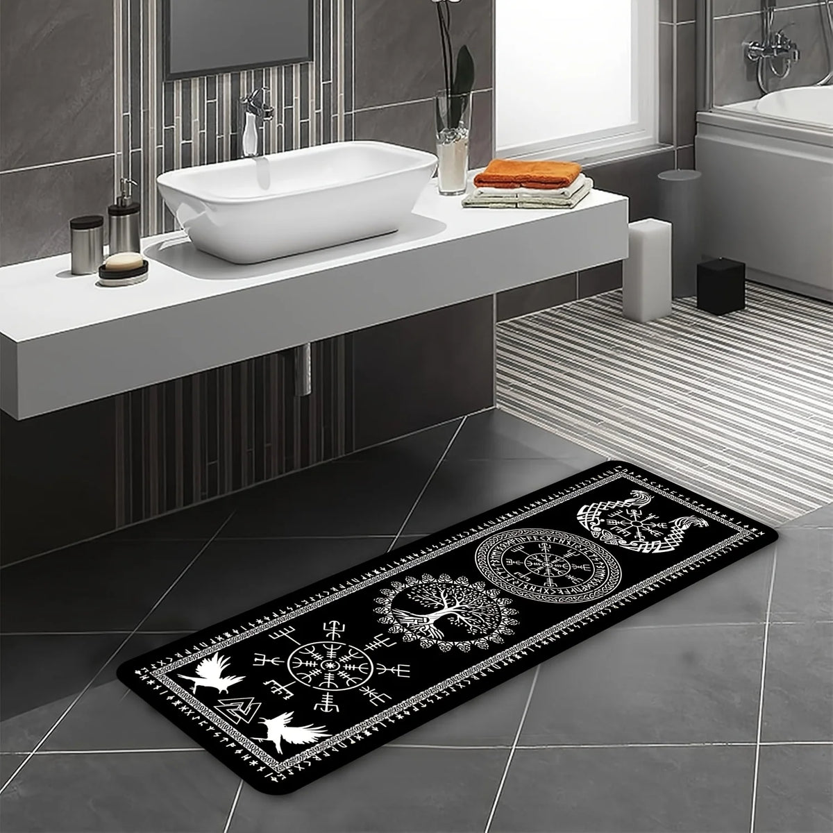 tapis noir blanc motifs géométriques imperméable résistant décoloration lavage machine main salon chambre