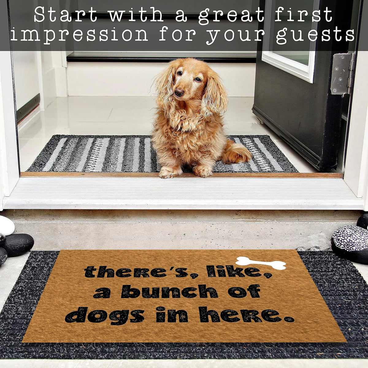 tapis d'entrée marron clair antidérapant imprimé chiens moderne résistant corrosion
