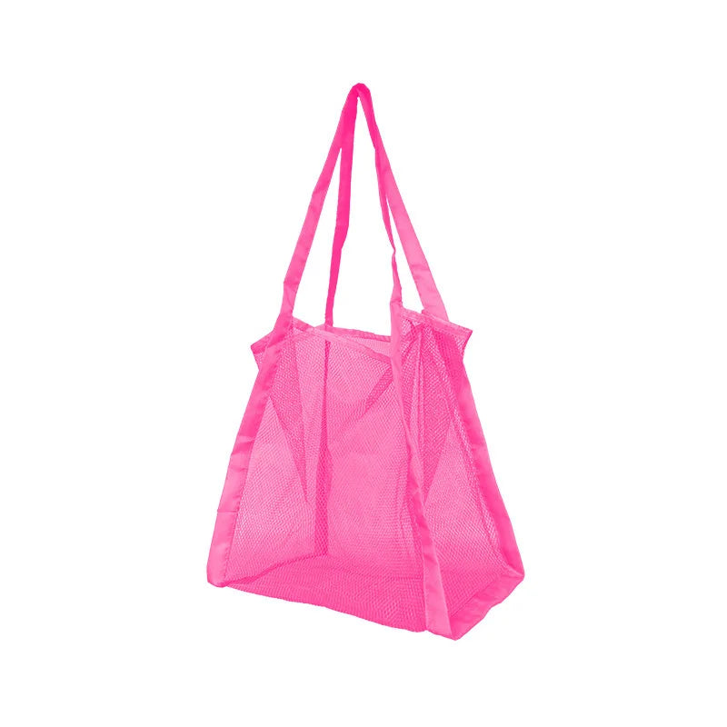 sac plage bleu clair vert clair rose jaune fluo maille réutilisable respectueux environnement pliable