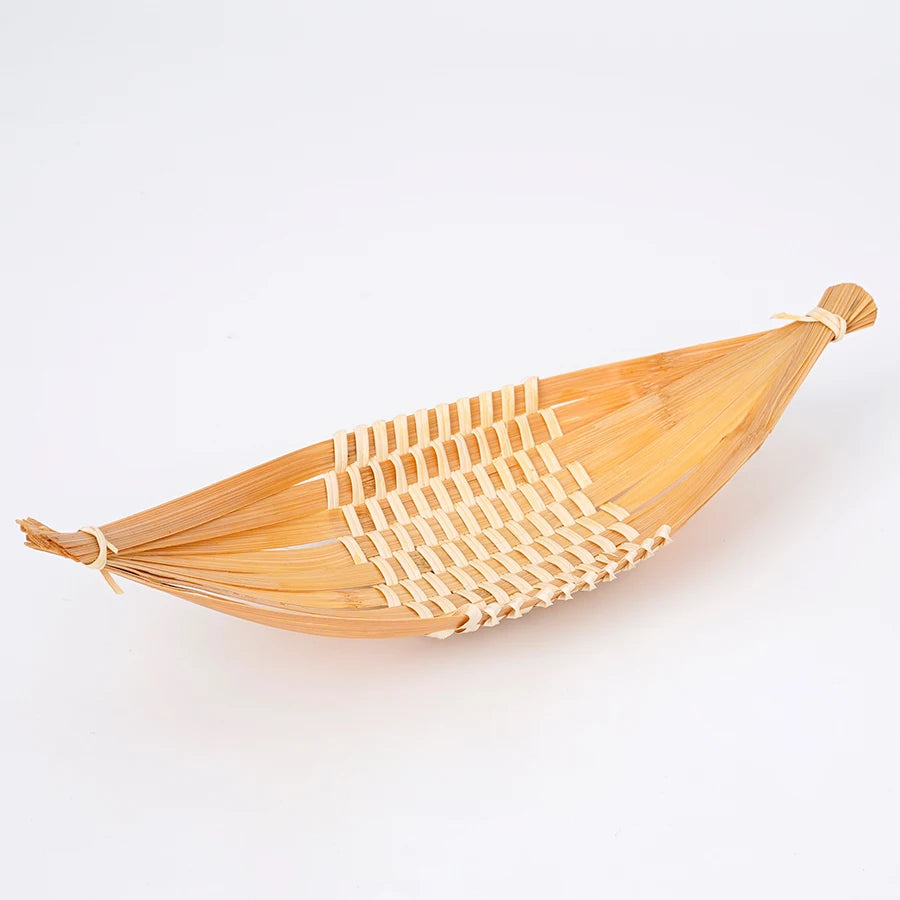 panier tressé bambou forme bateau rustique décoration maison assiette fruits secs organisateur cuisine plateau
