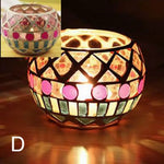 bougeoir mosaïque verre artisanal vert orange rouge blanc décoration maison table