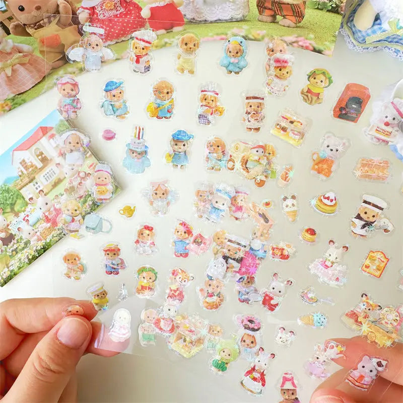 sticker cartoon transparent personnages mignons vêtements colorés accessoires scrapbooking téléphone ordinateur voiture