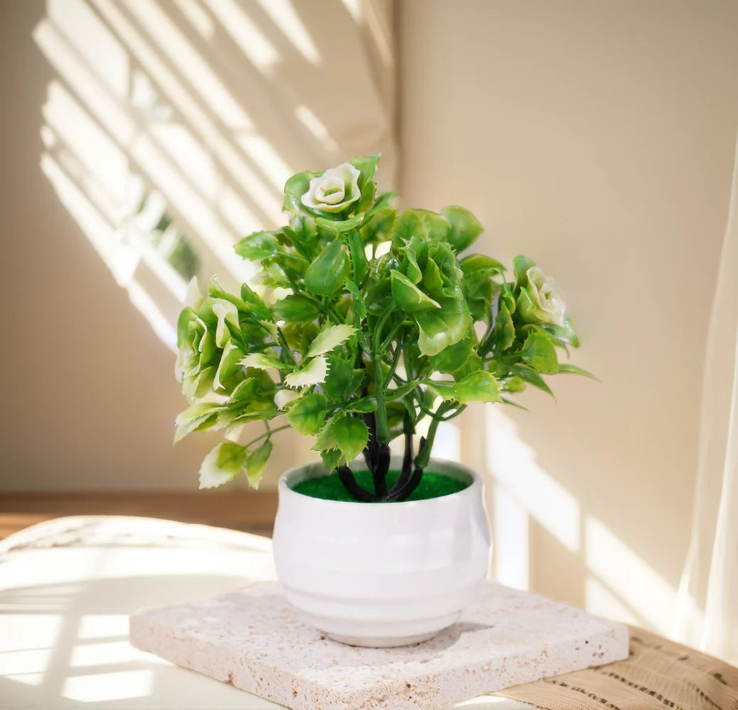 plantes artificielles bonsaï violettes vertes pot blanc feuilles fleurs réaliste maison expositionextérieur