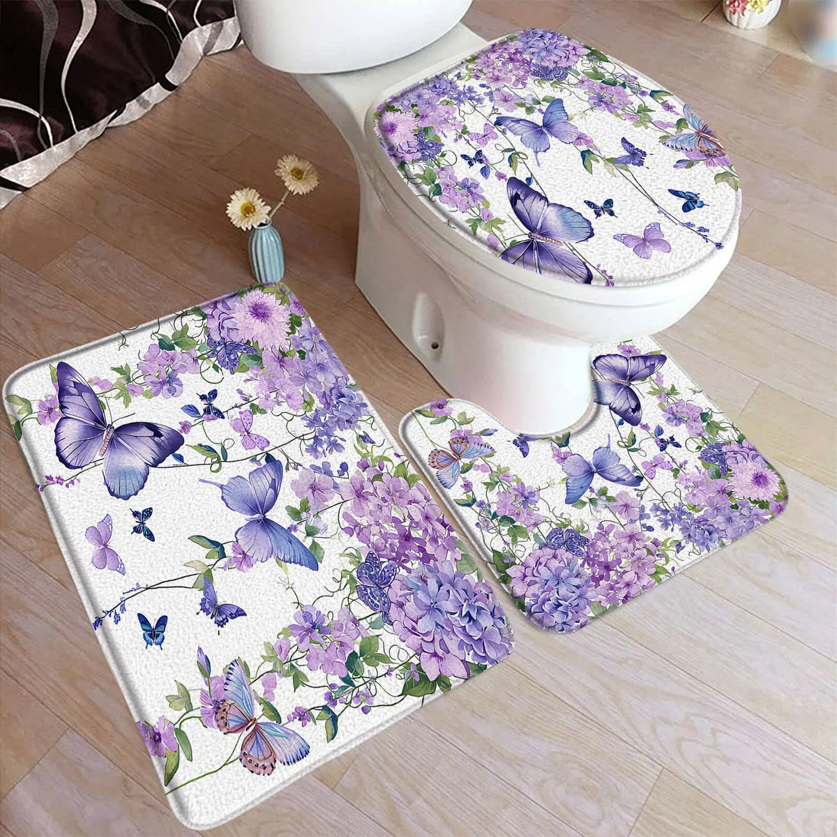 tapis toilette rose fleurs feuilles bain salle beige floral respectueux environnement trois pièces