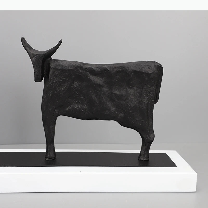 décoration moderne sculpture animaux abstrait brut texturé noir base blanche