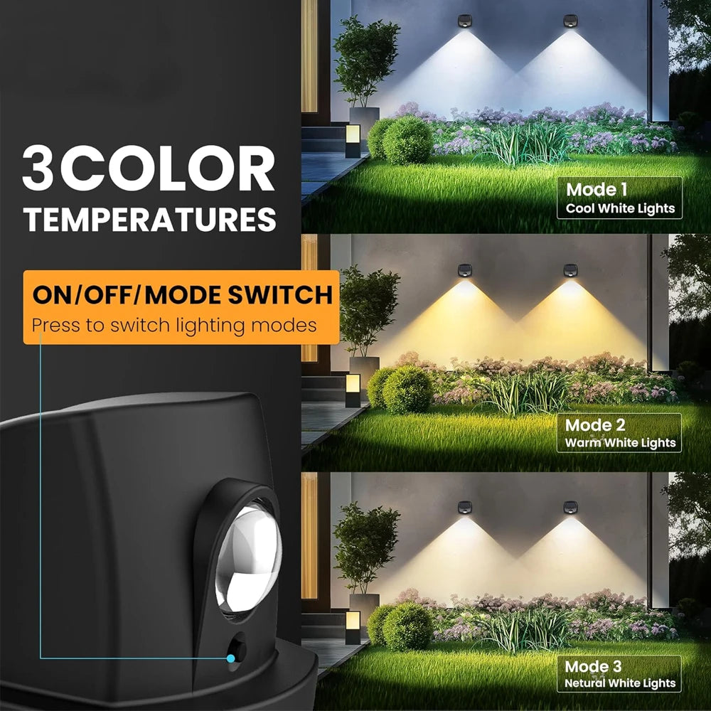 projecteur mural solaire led noir rgbw ip65 moderne adhésifextérieur jardin patio
