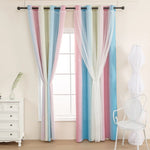 rideau polyester bleu rose rayures pois blancs moderne salon chambre hospitalière
