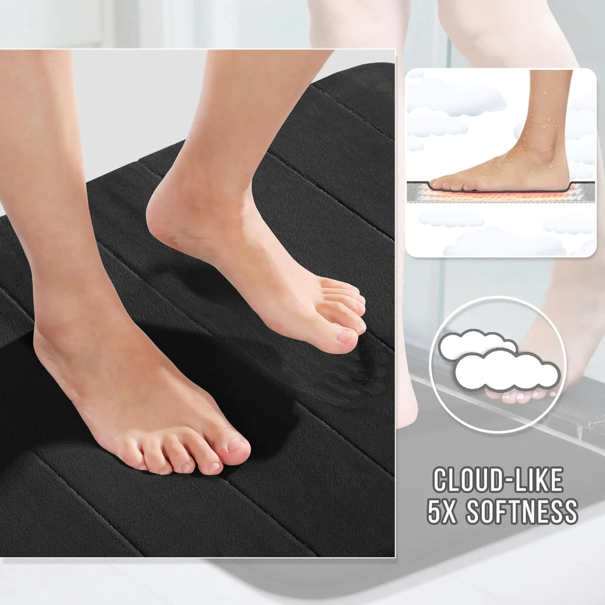 tapis bain mousse rayures beige noir doux moderne salle bain