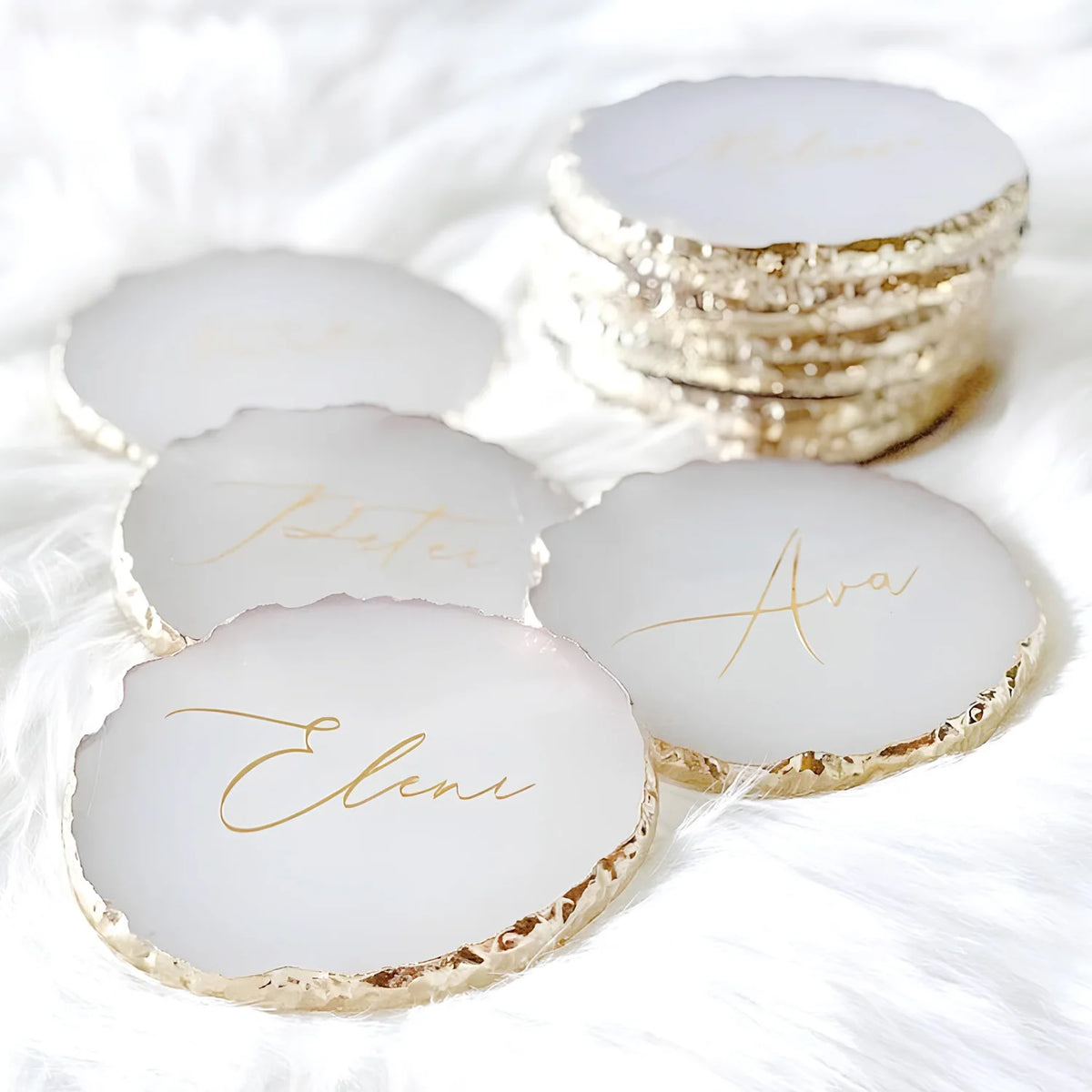 Sous-verre personnalisé en résine argent pour décoration de table de mariage