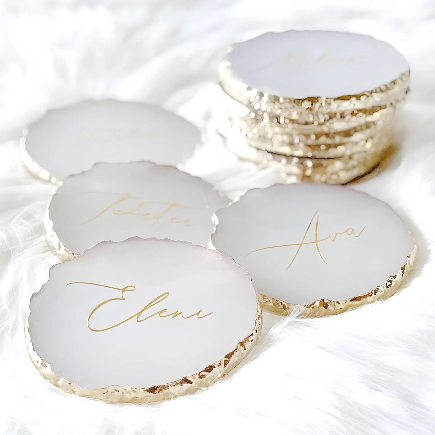 Sous-verre personnalisé en résine argent pour décoration de table de mariage