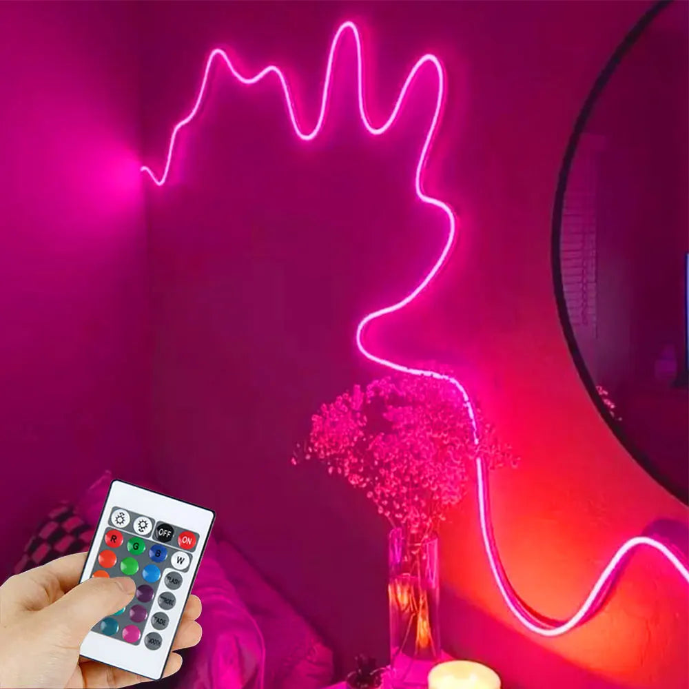 ruban led néon bleu rose blanc controle telecommande decoration moderne salon clips muraux