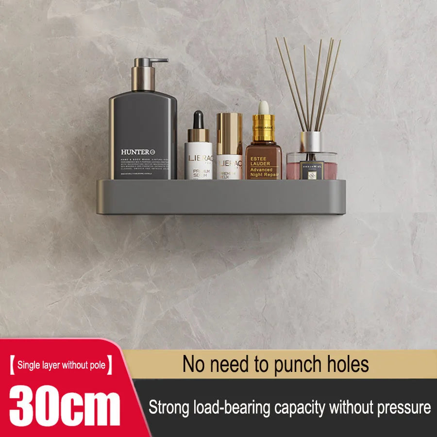 étagère murale moderne gris métallisé clips serviettes bouteilles cosmétiques flacons parfum brosse électrique 30cm