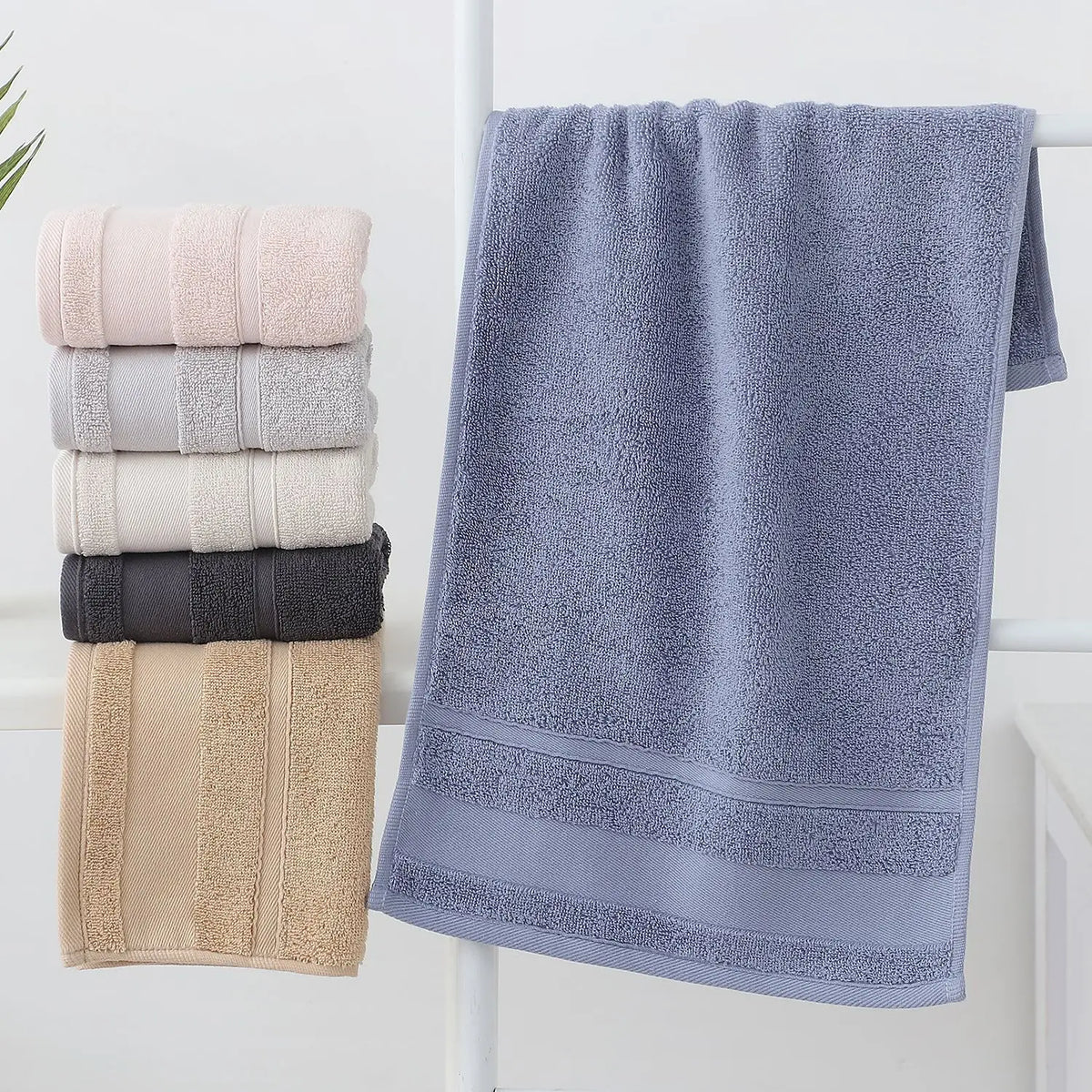 serviettes coton absorbantes 30x60cm noir blanc beige rose bleu unies modernes