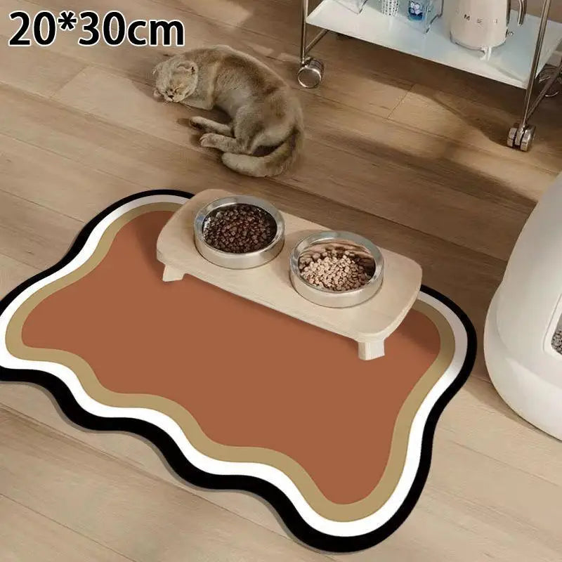 tapis absorbant moderne gris noir blanc chats chiens gamelles antibruit