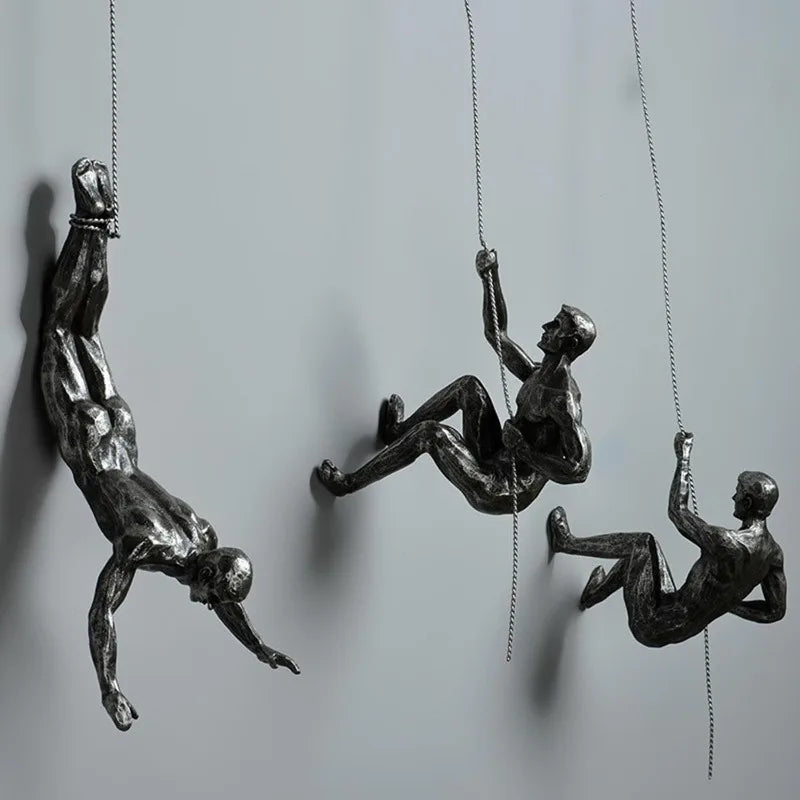 sculptures résine athlète grimpeur noir modernes abstraites tringles murales