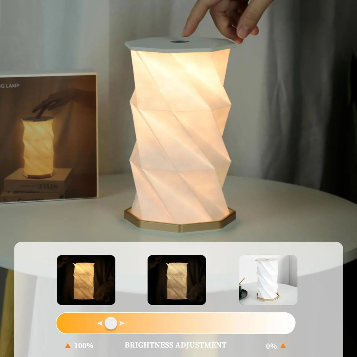 lampe table led rechargeable blanc doré origami minimaliste contemporain infinite dimming touch switch