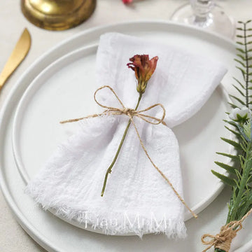 serviette table coton gaze rustique franges ruban jute