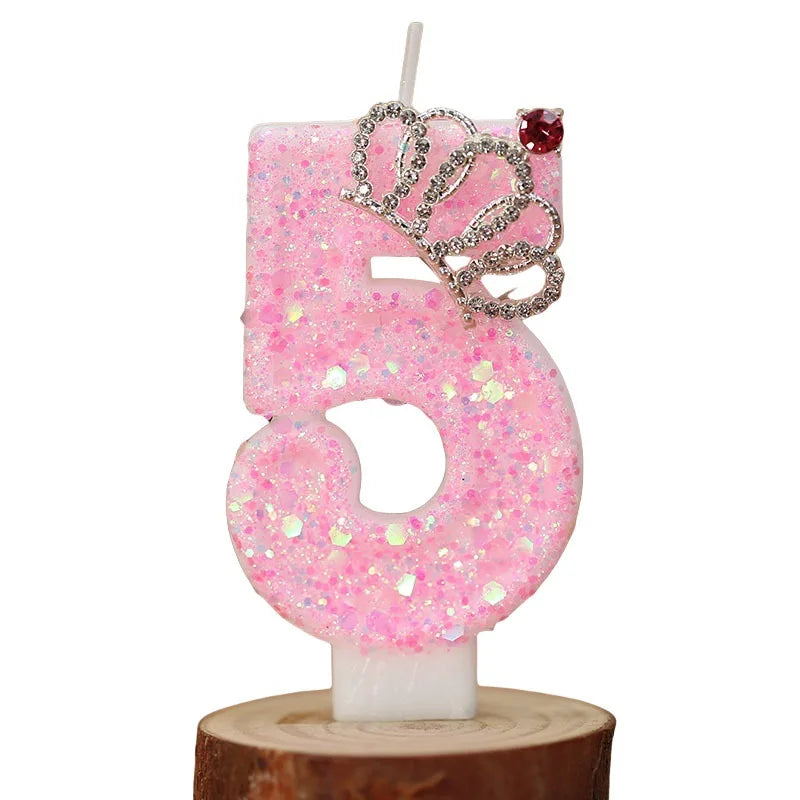 bougies anniversaire forme chiffres rose scintillants dorés festive tringle couronne strassée numéro