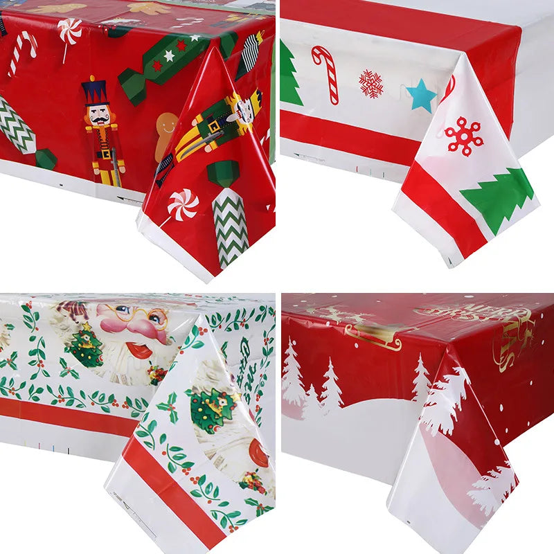 nappe table noël rouge blanche verte or motif festif bonhomme neige arbre cloche étoile